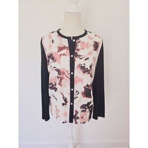 Ming Wang Multicolor Floral Button Front Cardigan Knit Long Sleeve Blouse Top S